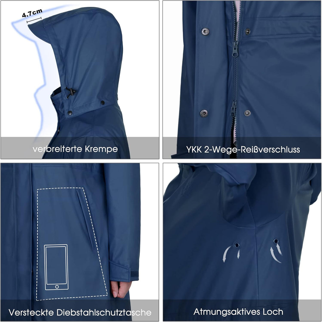 rhythm of the rain Regenmantel Damen lang Windbreaker damen wasserdicht Regenjacke damen gefüttert D