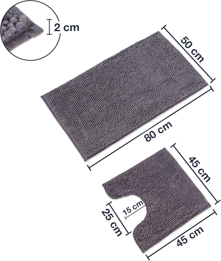 WohnDirect Badematten Set 2 teilig Grau • WC Vorleger (45x45cm), Badematte (50x80cm) • rutschfest wa