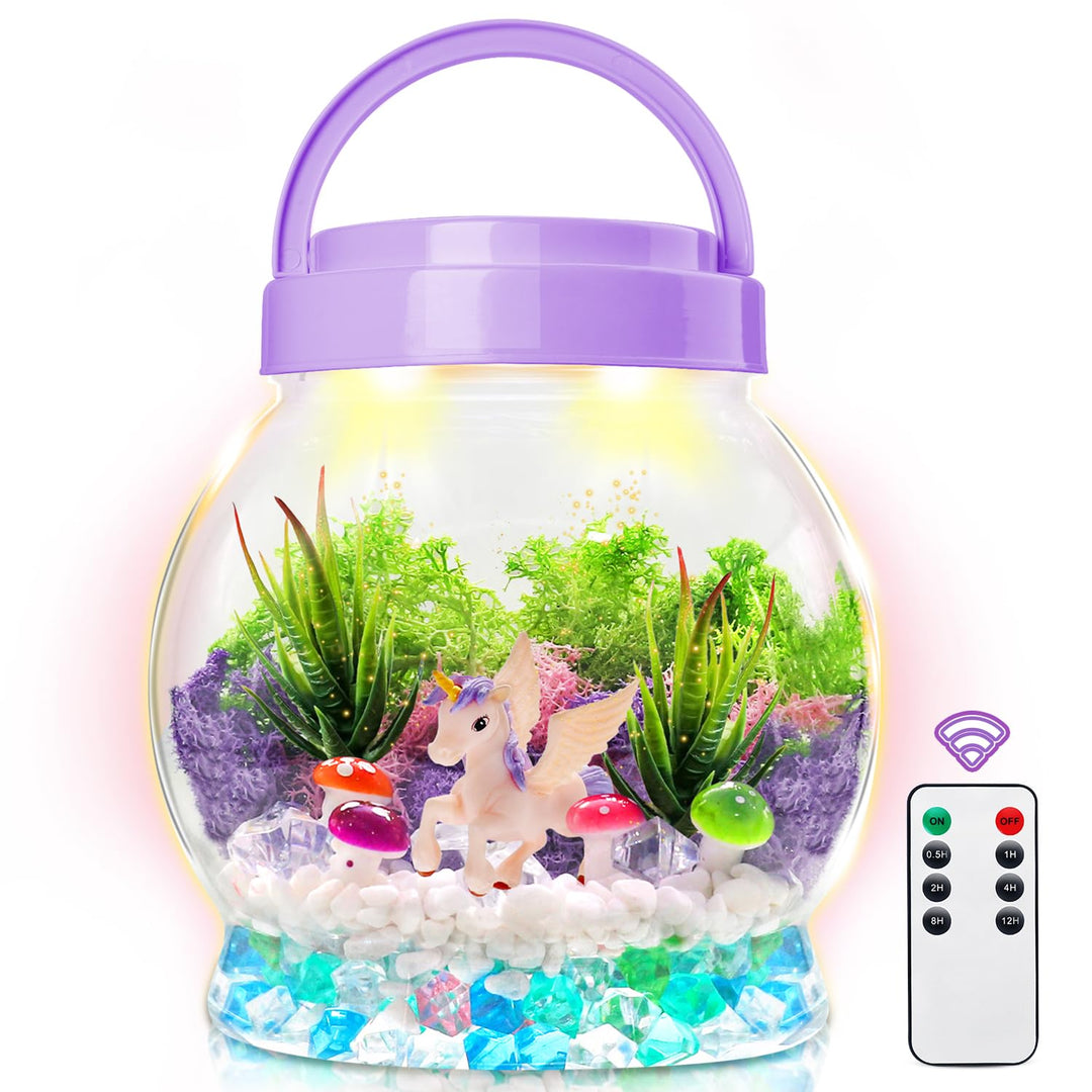 DIY Einhorn Geschenk für Mädchen,Terrarien Kit Licht Mit Pflanzen Garten Einhorn Spielzeug für 3 4 5