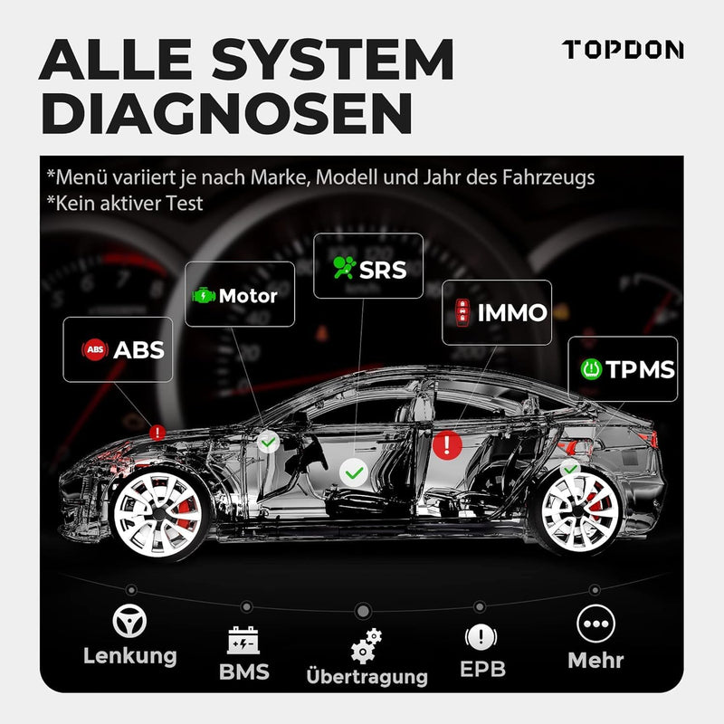 TOPDON ArtiDiag800 BT - OBD2 Batteriebetrieben Diagnosegerät für alle Fahrzeuge, KFZ mit Full System