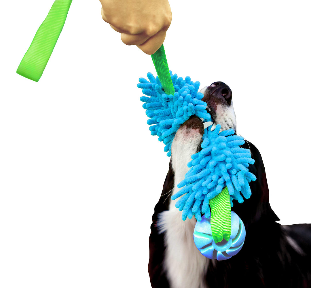 Dingo Mop Bungee Blau Mikrofaser mit Vanille Duft Ball Hundespielzeug Agility Apporte zum Spielen Ta