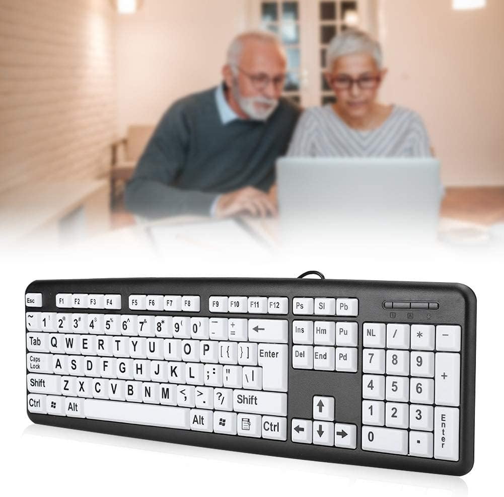 Dilwe Grossdrucktastatur, Kabeebundene Grossbuchstaben-Tastatur, USB-Tastaturen mit 104 Tasten, Sehb