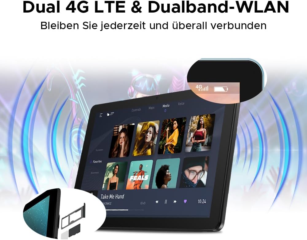 T10W Android 15 Tablet 10 Zoll 16GB RAM +128GB ROM (2TB TF) 2025 Neueste Tablet mit SIM Card Slot, 8