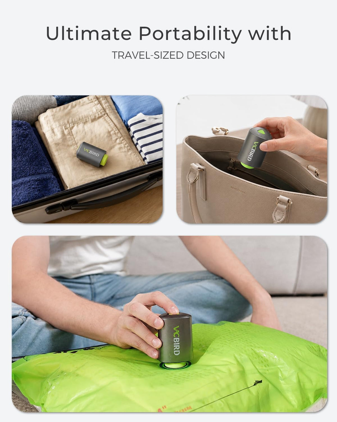 Vacbird 10 Stück Vakuumbeutel für Kleidung mit kabelloser Vakuumpumpe, 4 x 40x54cm, 4 x 47x64cm, 2 x