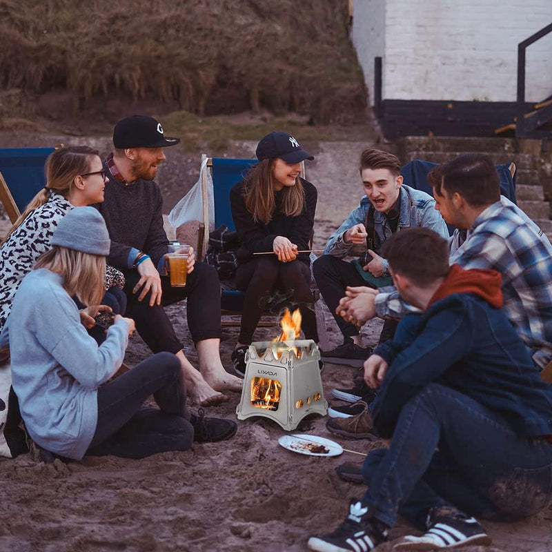 Lixada Campingkocher Holzofen Mini Holzvergaser Faltbar Tragbar Kompakt Hobo Kocher für Picknick BBQ