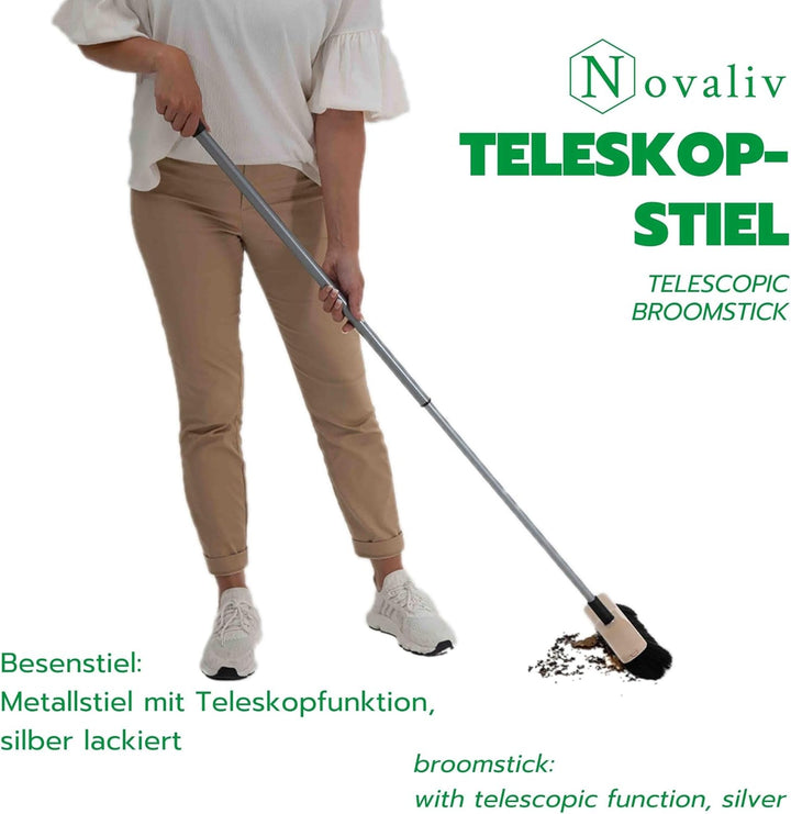Novaliv 2er Set Teleskop Besenstiel mit Gewinde 79-130 cm Silber Metallstiel für Besen deutsches Gew