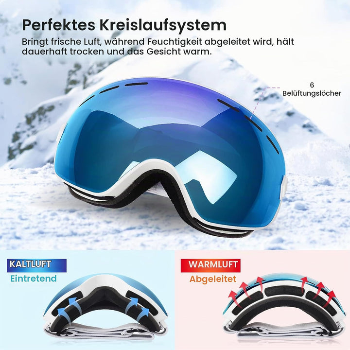 EXP VISION Snowboard Skibrille für Herren Damen Jugend, 100% UV400 Schutz Anti Beschlag über der Bri