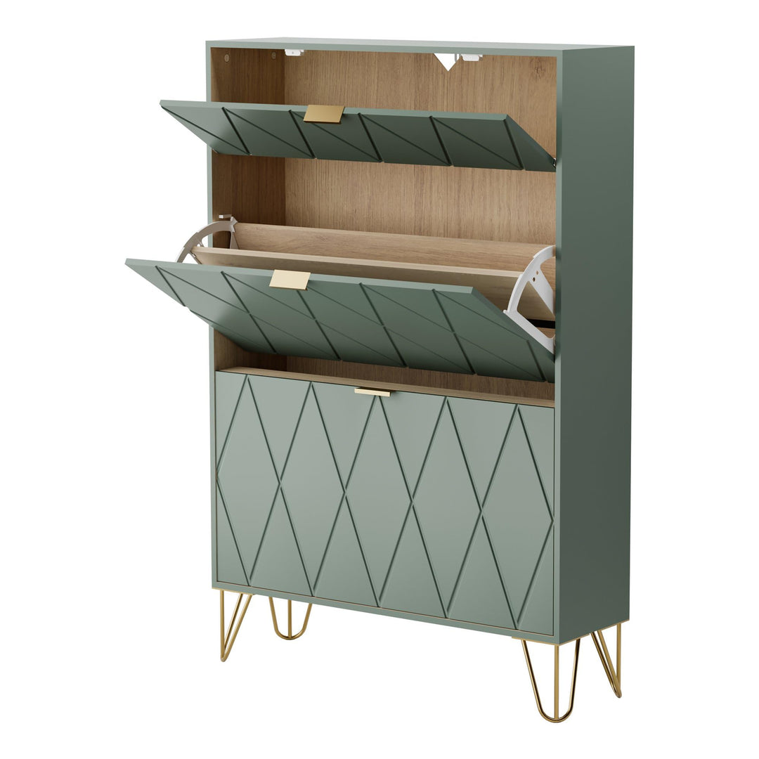 UEV Schuhschrank mit 2 Klappen, 80 x 24 x 120 cm für 16 Paar Schuhe Schuhkommode schmal, Schuhregal