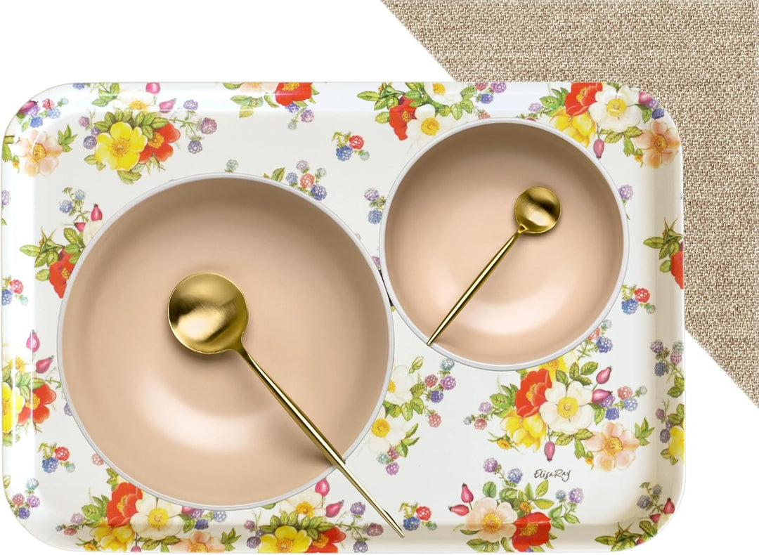 Lashuma Serviertablett bunt mit Wildrosen Druck, Küchentablett für Kaffee, Frühstück und Garten 45x3