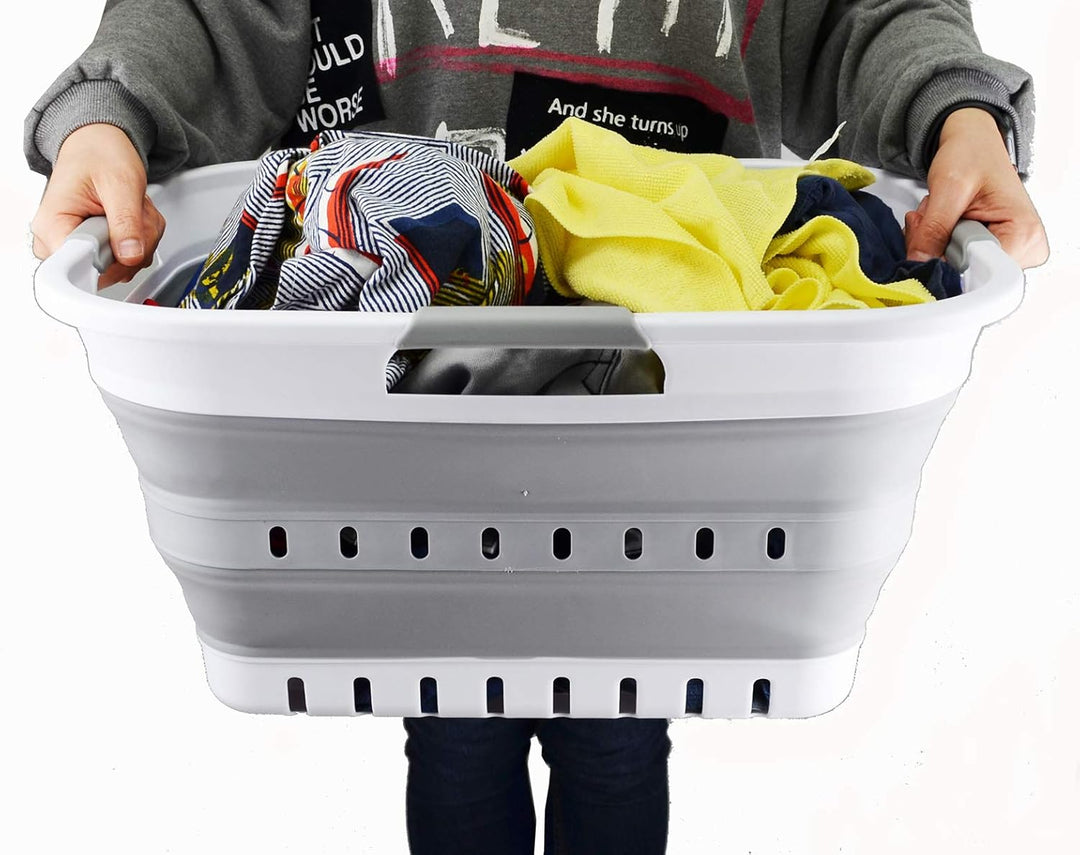 SAMMART 2er-Set - 30L zusammenklappbarer Kunststoff-Wäschekorb - Faltbarer Pop-Up-Aufbewahrungsbehäl