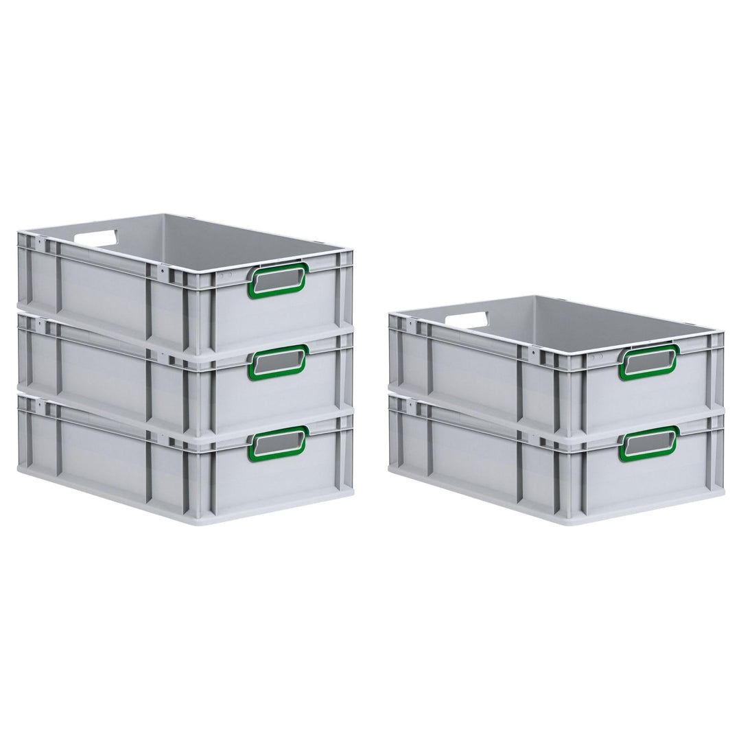 SuperSparSet 5x Eurobox NextGen Color | HxBxT 17x40x60cm | 34 Liter | Griffe grün offen | Glatter Bo