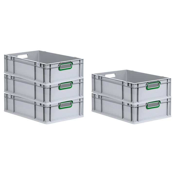SuperSparSet 5x Eurobox NextGen Color | HxBxT 17x40x60cm | 34 Liter | Griffe grün offen | Glatter Bo