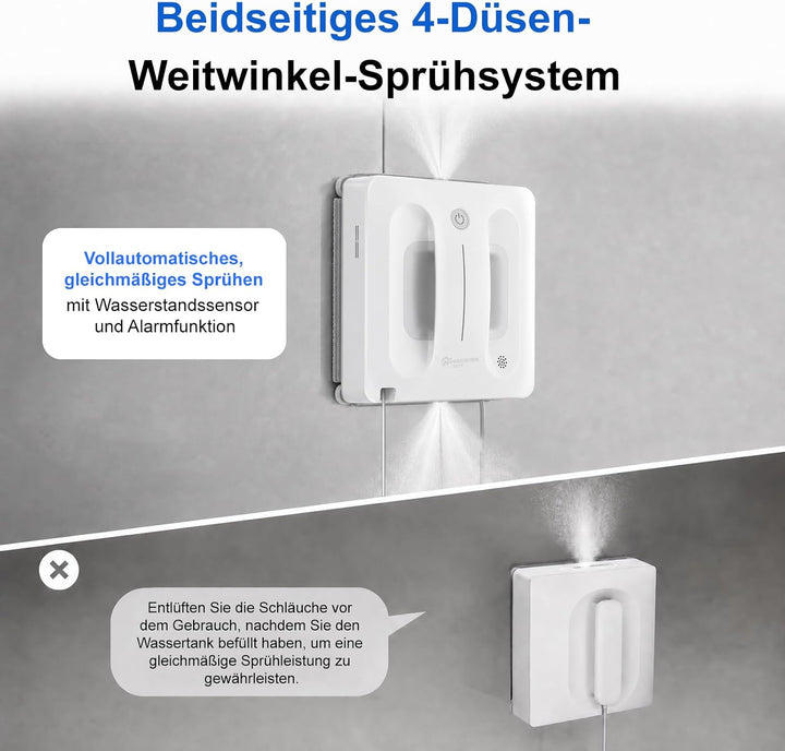 Fensterputzroboter mit 4-Fach Sprühsystem, Automatische Fensterreinigung für rahmenlose &amp; gerahmte F