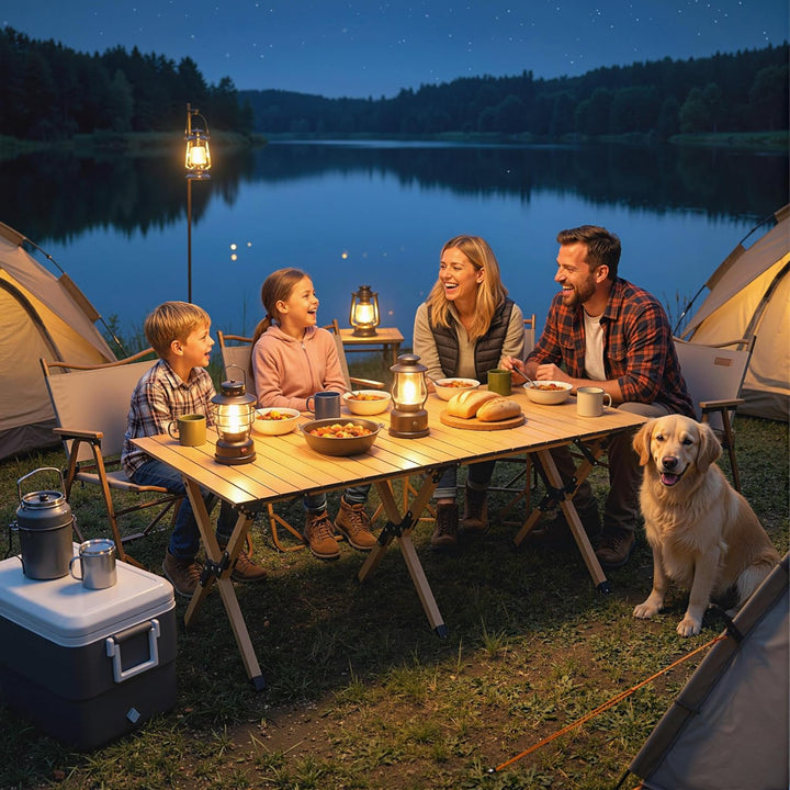 Outsunny Campingtisch 117 x 60 cm Aluminium Klapptisch mit Aufrollbare Tischplatte Holz-Optik Traget