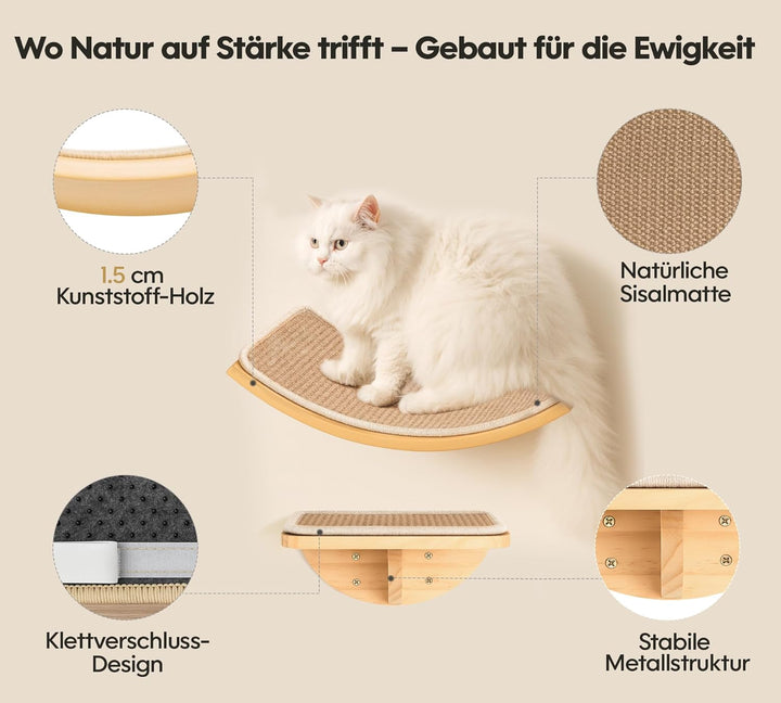 Katzentreppe Wand Set, Katzen Kletterwand mit 2 Stufen Quadratischer &amp; Gebogenen Plattformen, Wandmo