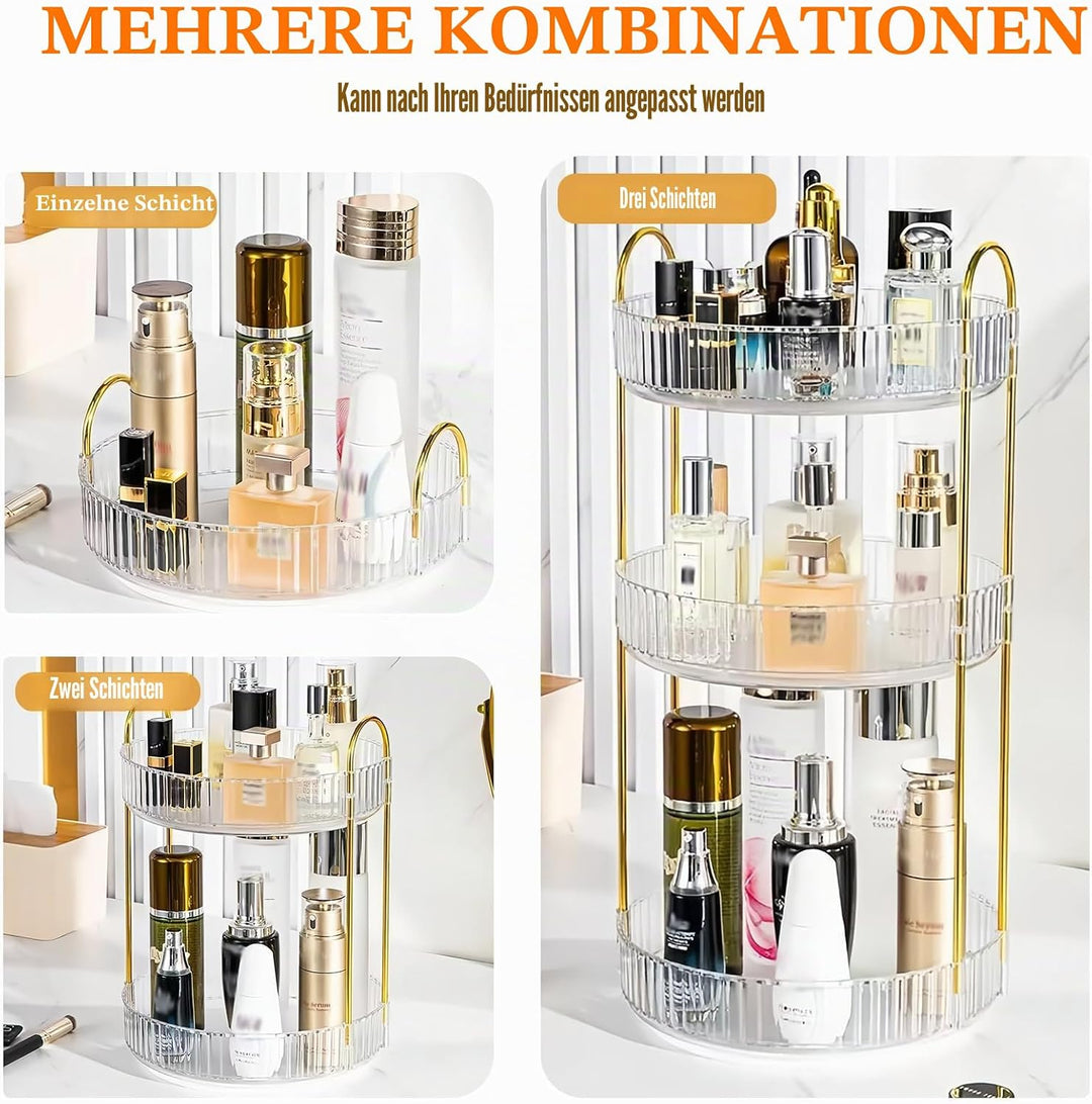 360° Drehbar Kosmetik Organizer, 3 Ebenen Make Up Schmink Organizer, Beauty Kosmetik Aufbewahrung Or