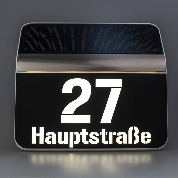 Metzler Hausnummer mit Solar Beleuchtung in Schwarz - LED beleuchtete Hausnummer mit Dämmerungssenso