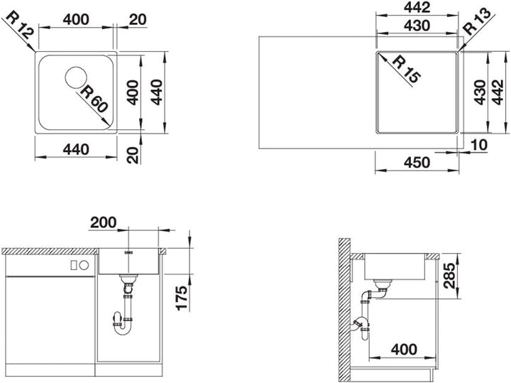 BLANCO SUPRA 400-IF R12 | Edelstahl | Einbauart: Einbau von Oben & Flächenbündig | ohne Ablauffernbe