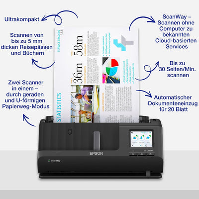 Epson Netzwerk Scanner ES-C380W, kompakter A4 Business Scanner mit geringem Stromverbrauch, Duplex-E