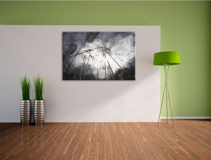 Düsteres Gras vorm Regen Deluxe Format: 100x70 cm auf Leinwand, XXL riesige Bilder fertig gerahmt mi