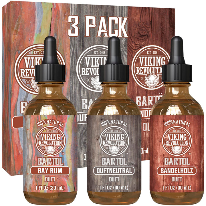 Viking Revolution - Beard Oil Conditioner 3 Pack - All Natural Variety Bay Rum, Unscented, & Sandalw