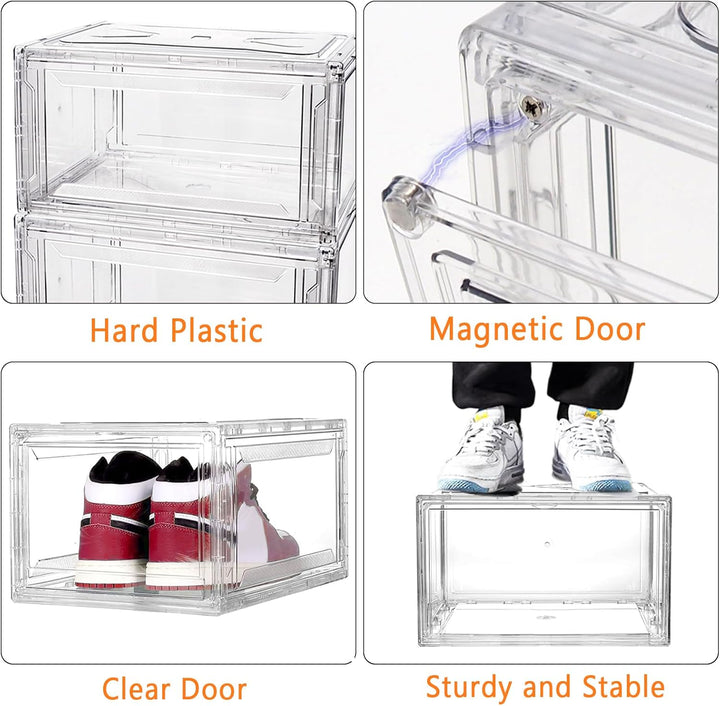 Clear Sturdy Shoe Storage Box Stackable Shoe Organizer X-Large Shoes Bin Space Saving Shoe Container