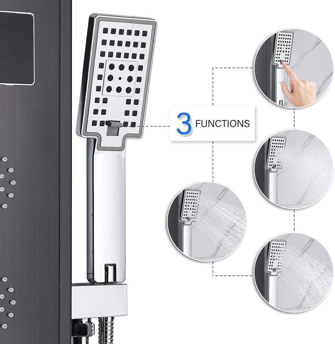 Duschpaneel Schwarz LED Multifunktion Mit Edelstahl Eckmontage Regendusche DuschsäUle Badewannenarma