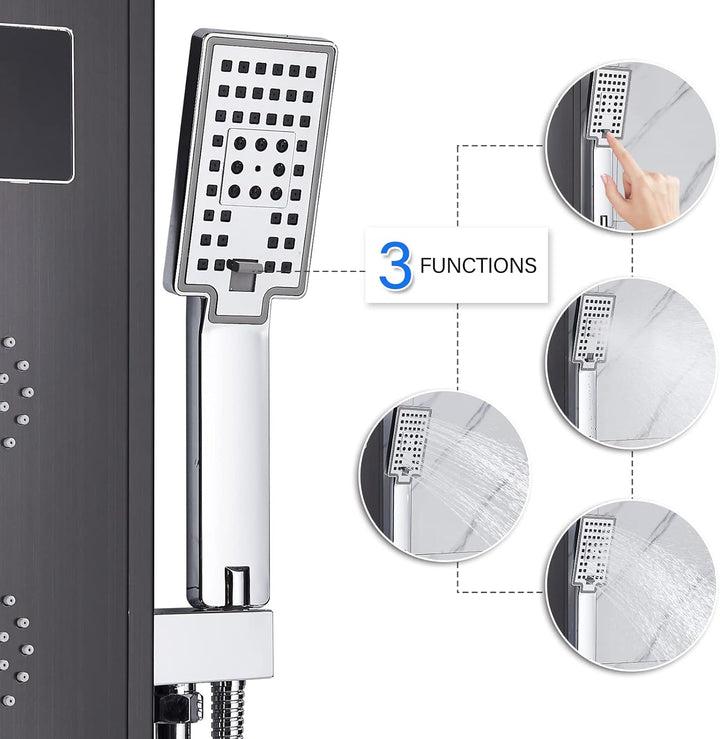 Duschpaneel Schwarz LED Multifunktion Mit Edelstahl Eckmontage Regendusche DuschsäUle Badewannenarma