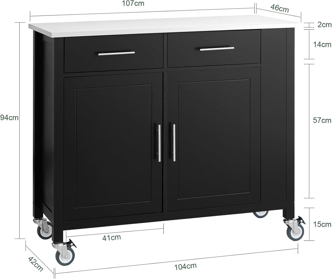 SoBuy Küchenwagen mit Edelstahlplatte Rollwagen mit Seitenregal, Sideboard, Kücheninsel, Küchenschra