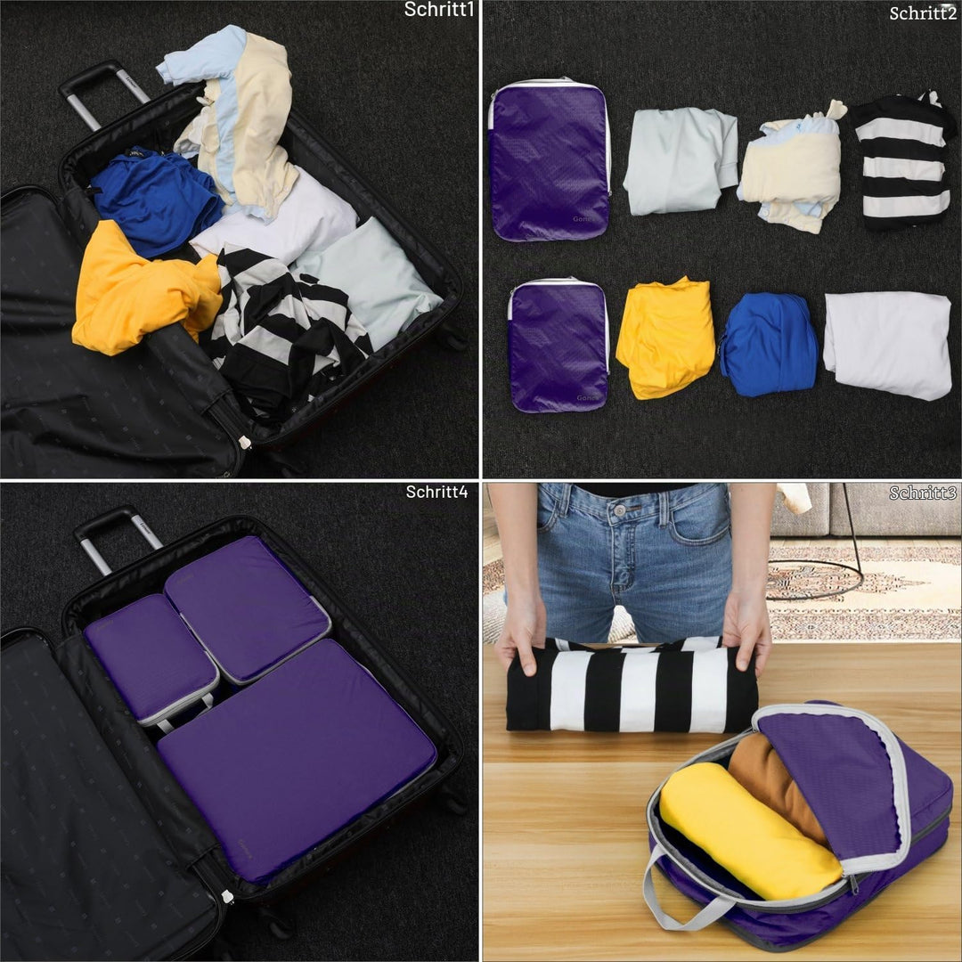 Compression Packing Cubes 3/4er Set, Gonex Kleidertaschen 4-teilig Verpackungswürfel, Kleidertaschen