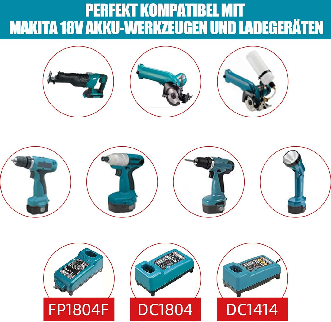 VANTTECH 2 Stück 1822 Akku für Makita 18V 3.0Ah NI-MH Ersatz für Makita PA18 1822 1823 1834 1835 192