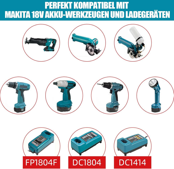 VANTTECH 2 Stück 1822 Akku für Makita 18V 3.0Ah NI-MH Ersatz für Makita PA18 1822 1823 1834 1835 192