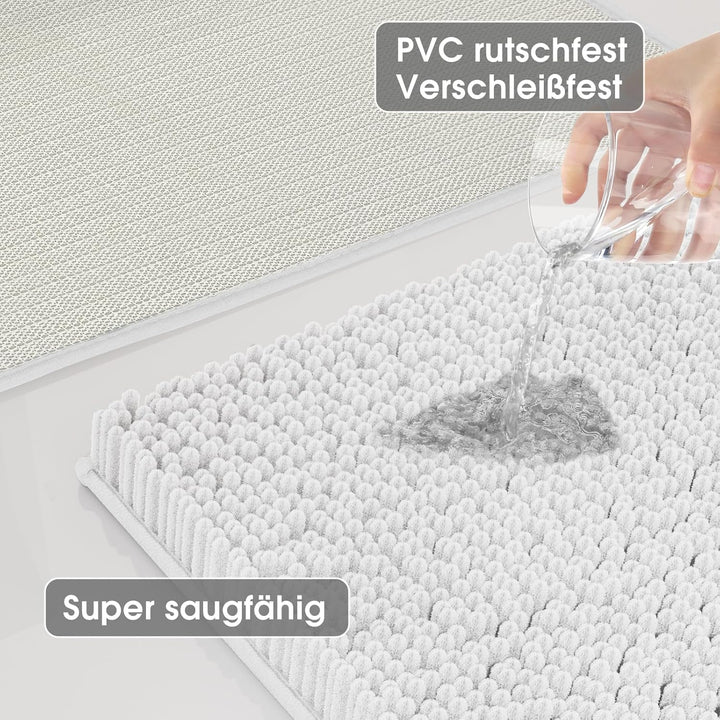 Badvorleger Set 3-Teilig-Weiches Badematten Set mit Rutschfester, Chenille Saugfähige Badteppiche Se