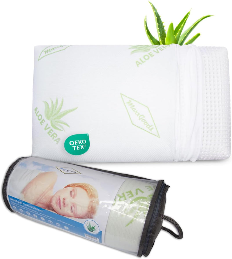 MaxxGoods - orthopädisches Nackenstützkissen mit Aloe Vera aus Visco-Gelschaum - 42cm x 70cm x 12cm