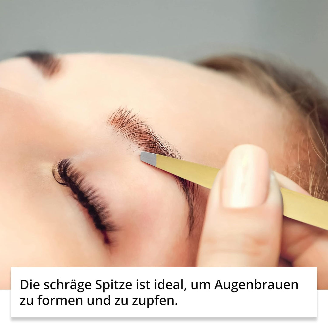 Rubis Pinzette Gold - schräg, fein und spitz - Pinzette zum Augenbrauen zupfen - schräge Spitze zur