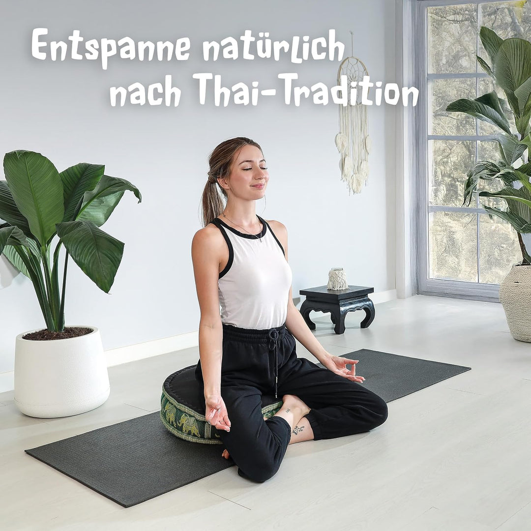 livasia Meditationskissen mit Thaiseide - Ø 45x15cm - Yogakissen mit Kapok, Pouf, Bodenkissen für Yo