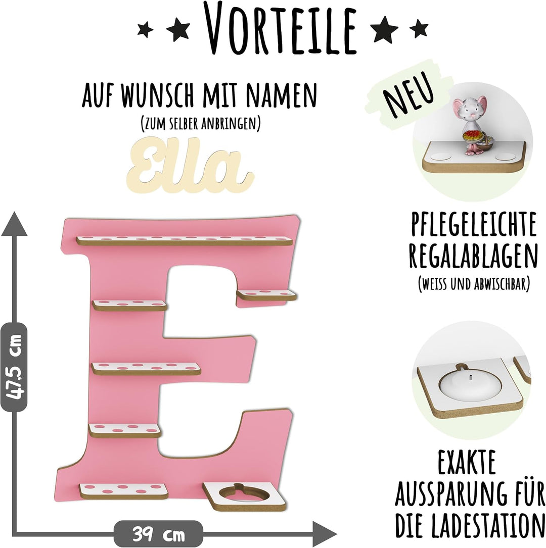 Regal Buchstabe für Toniebox, Wandregal für Tonie Figuren, personalisiert mit Name, Aufbewahrung für