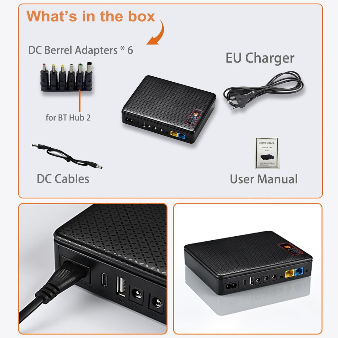 Mini UPS 12V/1,5A Router USV 16000mAh (59Wh) Unterbrechungsfreie Stromversorgung 9V/1A USB 5V/2A, 16