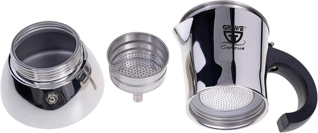 GRÄWE Espressokocher Induktion geeignet, Espressokanne aus Edelstahl für 10 Tassen, Klassischer Espr