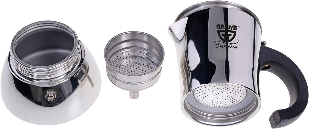 GRÄWE Espressokocher Induktion geeignet, Espressokanne aus Edelstahl für 10 Tassen, Klassischer Espr