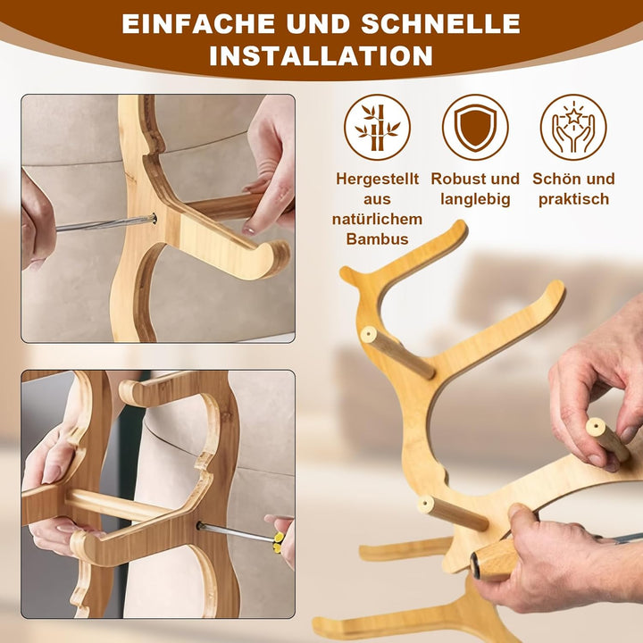 Keramik Obst Etagere mit 3 Etagen, Obstschale Modern Weiss mit Natürliche Bambus Steher, Platzsparen