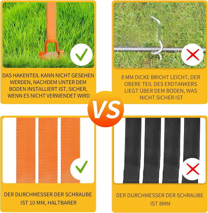 Kamfwert Bodenanker Erdanker für Trampolin, Gartenhaus, Schaukeln | 4 Trampolin Bodenanker Set mit V