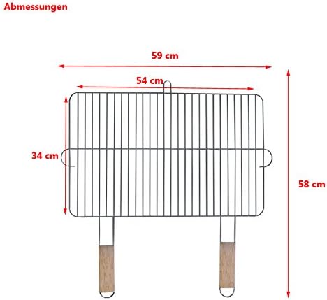 Grillrost 54x34cm mit 2 Holzgriffen Stahl verchromt Grillgitter Grillaufsatz Ersatzrost