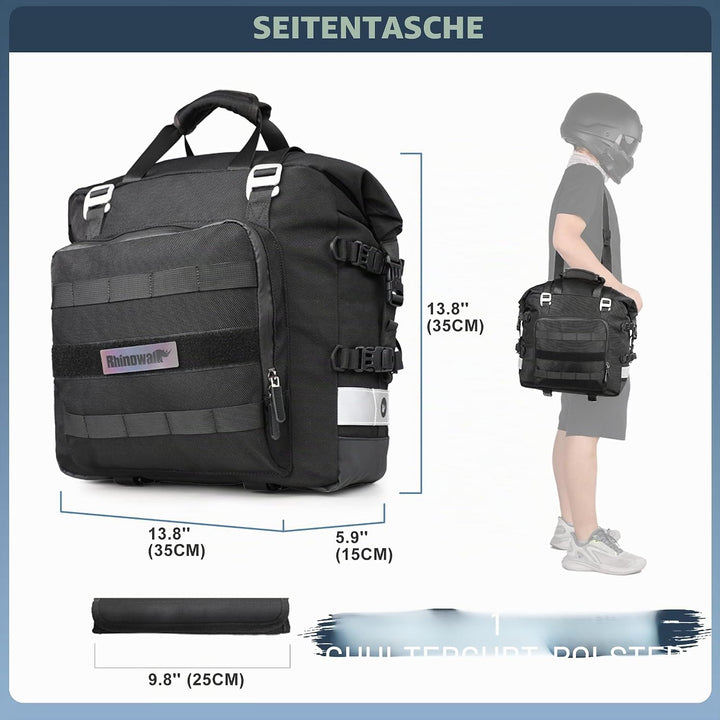 Rhinowalk Motorrad Satteltasche 20L Wasserdicht Motor Seitentasche Gepäcktasche Hecktasche Hinterrad