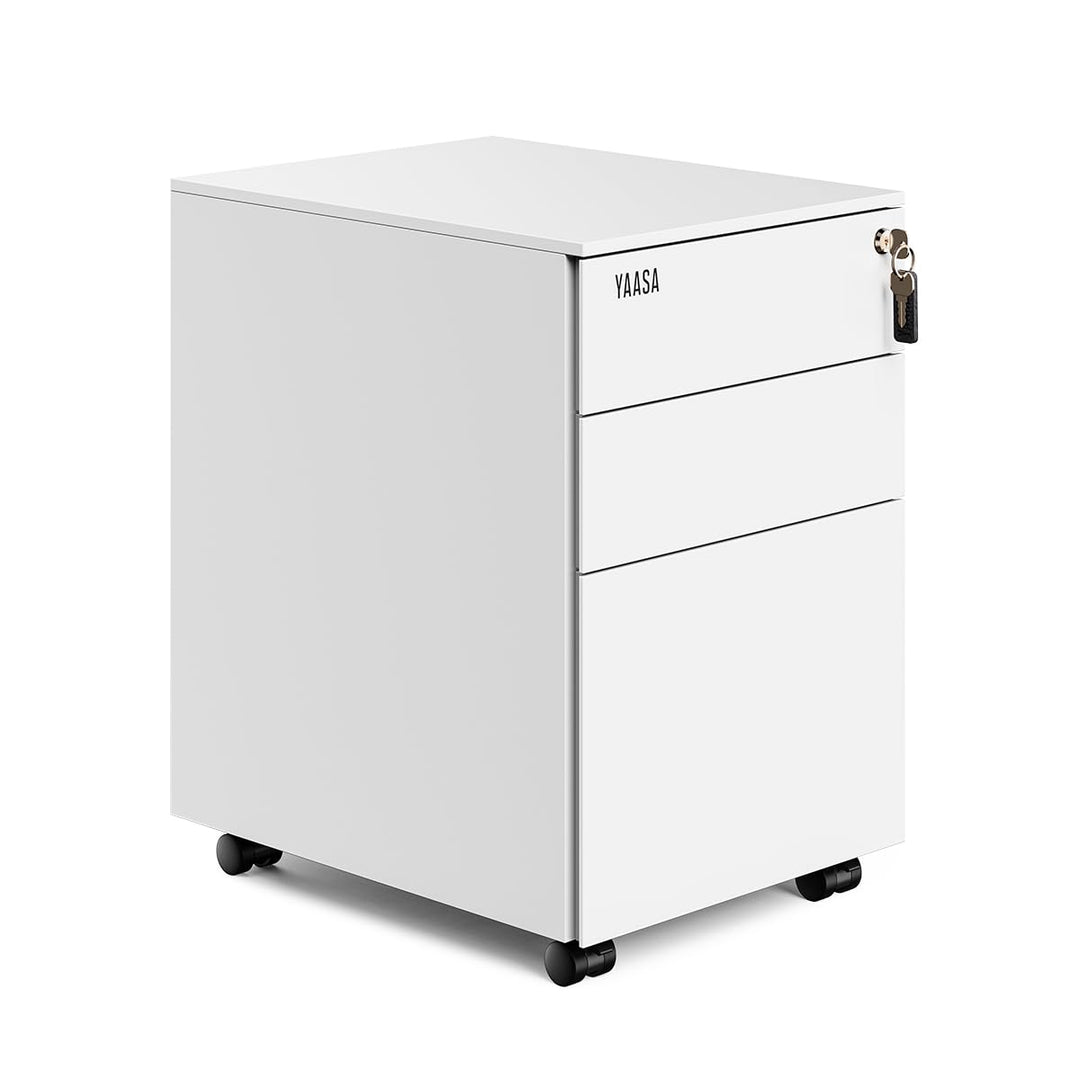Yaasa File Cabinet Edged Standard Weiss - Rollcontainer aus Stahl, Aktenschrank mit 3 verschliessbar