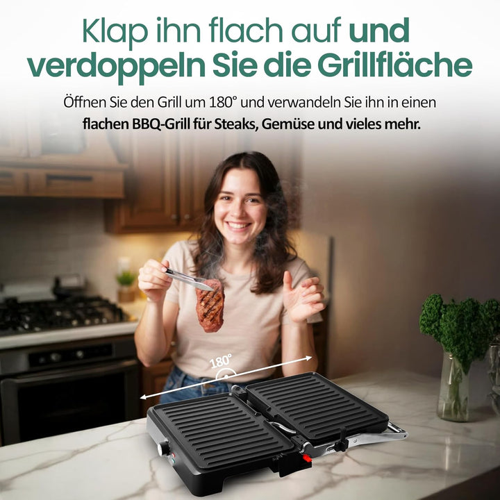EMERIO Kontaktgrill Panini Grill Sandwichmaker Tischgrill | Grillfläche 34x24cm | antihaftbeschichte