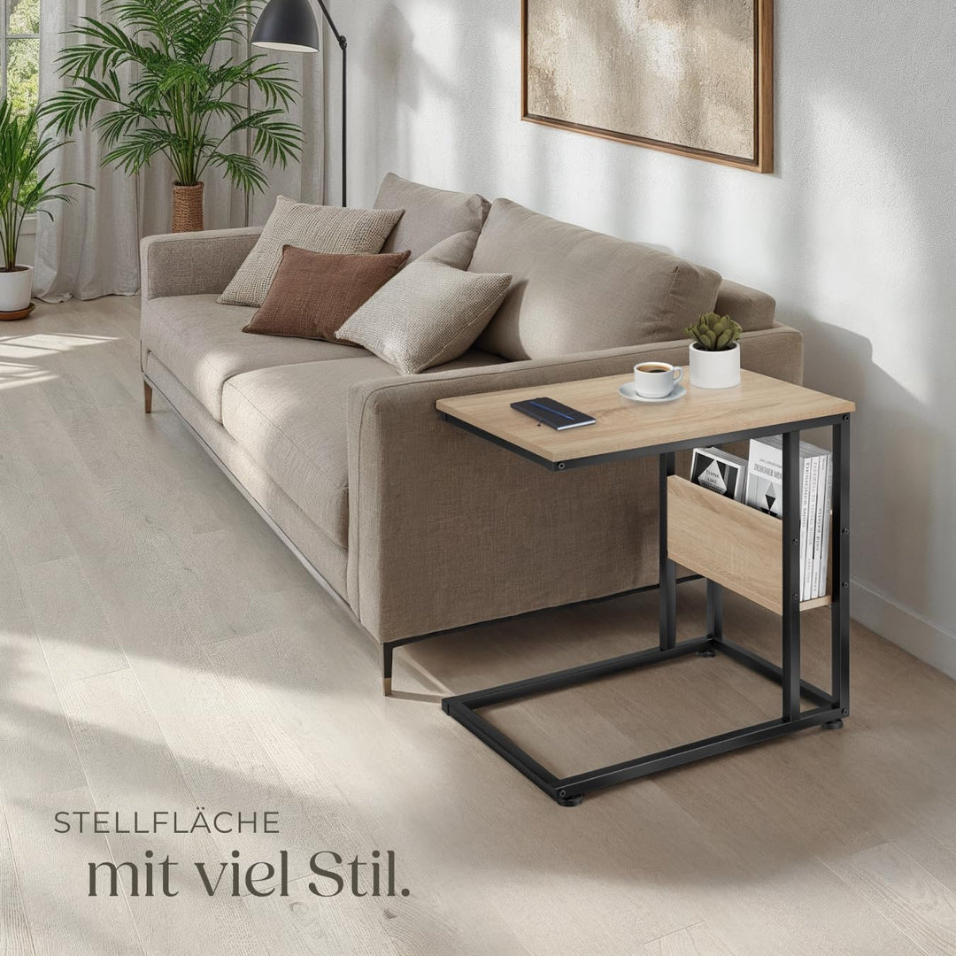 tectake® Beistelltisch Holz Metall, Wohnzimmertisch, Couchtisch C-Form, Laptoptisch für Couch, Bettt
