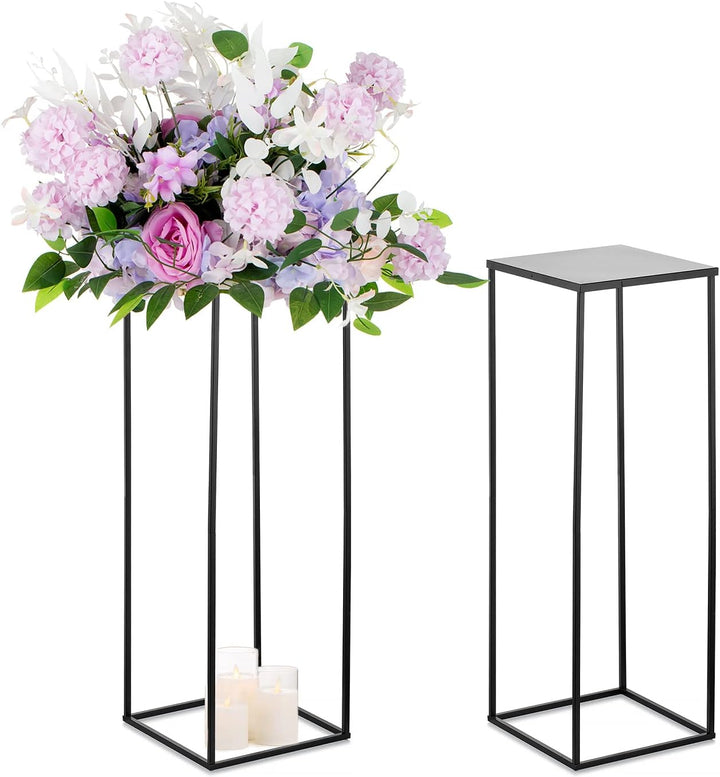 Sziqiqi 80cm Metall Schwarz Vasen mit Platte Hochzeits Tischdekoration – 2 Stück Hoch Vase Blumensäu