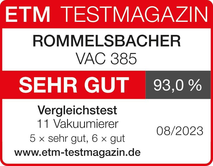 Rommelsbacher Vakuumierer VAC 385 - 12 Liter/Minute, Einhandbedienung, Rollenfach, stabile Versiegel