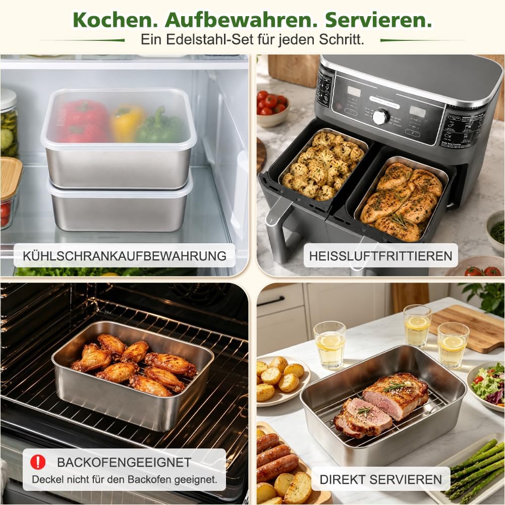 YQL Airfryer Zubehör für Ninja/COSORI Dual, Edelstahlformen mit 7,8 cm Höhe | 304-Edelstahl & spülma